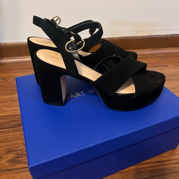Stuart Weitzman Mariposa Platform Sandals in Black Suede, New in box , 38.5 /8B - Picture 6 of 13